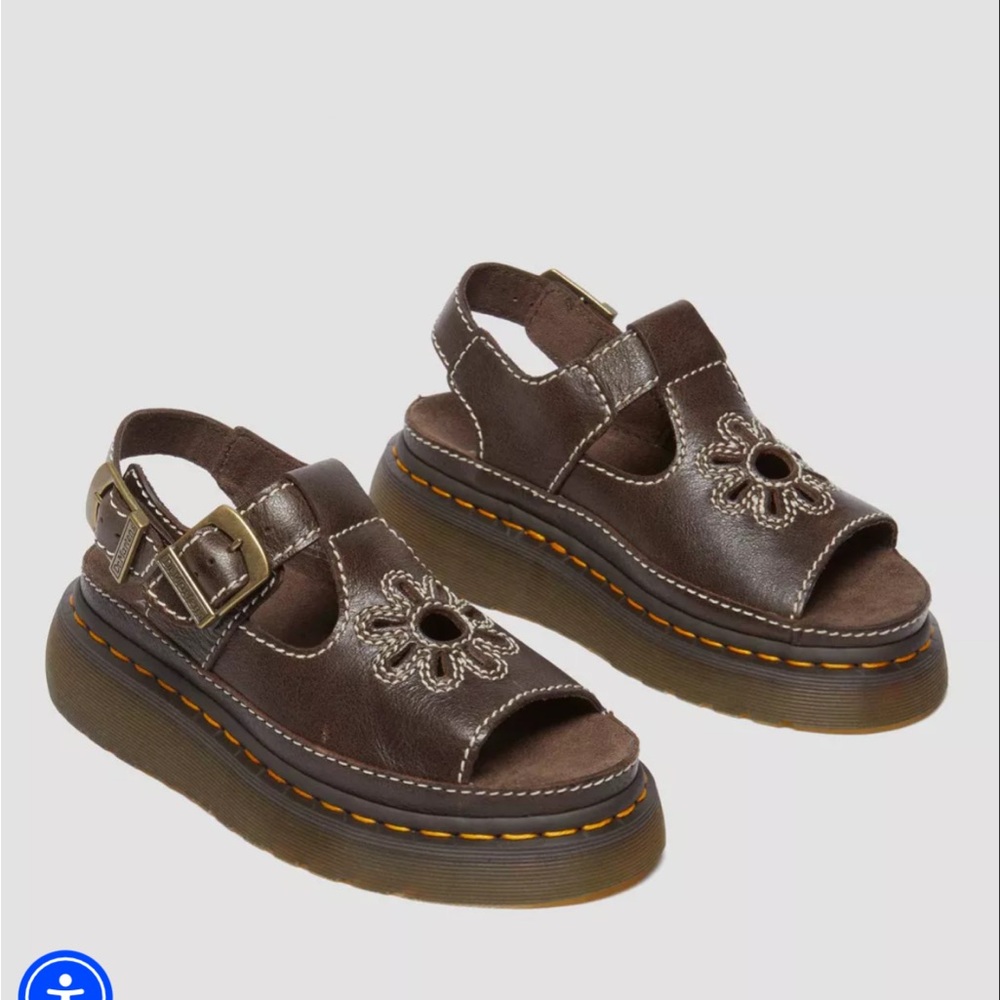 Dr. Martens Brown Dunnet Flower Sandals with Floral Cutout RARE SOLD OUT